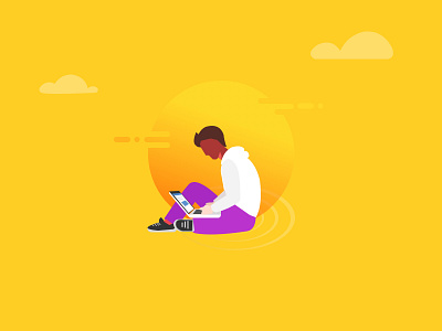 Browsing under the sun on laptop boy browsing cloud illustration laptop man sitting sun