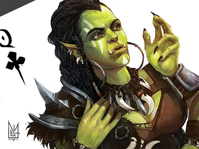 Clubs Queen cards digital fantasy mihanik myart orc playingcards process queen