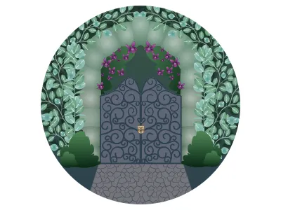 Secret Garden enchanted flowers garden gate leaves lock magical secret