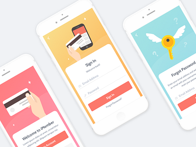 Welcome & Sign In Screen app card colorful design mobile sign in ui uiux uix