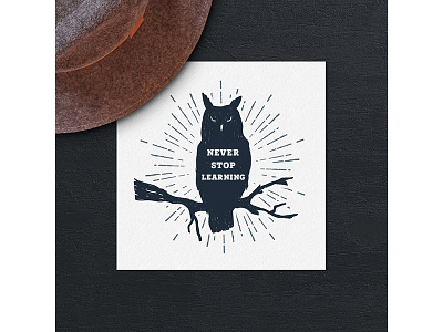 Never stop learning! animals owl badge design grunge logo typography vintage wanderlust