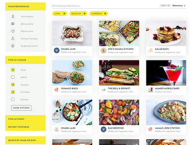 Search results page - new branding food restaurant results search