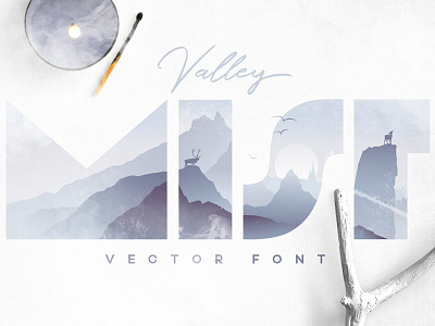 Valley Mist double exposure enchanted forest foggy illustrated letters landscape mist misty mountains reindeer ultraviolet valley mist vector font woodland