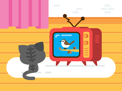 Cat Watching Vintage Tv animal bird cartoon cat kitty clipart creative cute fun funny illustration sweet tv television vintage