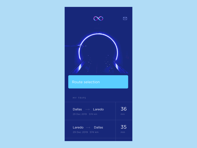 Route selection UI app arrive city cuberto hyperloop map motion route sketch trip ui ux