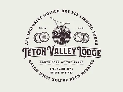 Teton Valley Lodge - Crest Design badge coin coins crest dirggs fly fishing tours flyfishing growcase idahoo outdoor outdoors teton valley lodge victorian