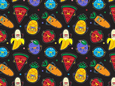 Fruits patch pattern black fruits patch pattern seamless stars