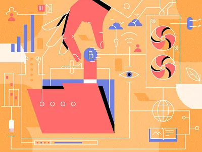 Concept of bitcoin mining. bitcoin bitcoin mining blockchain cryptocurrency folder hand vector