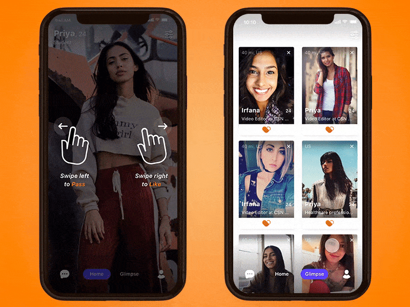 Dating app navigation animation clean dating gif girl ios like match tinder ui white