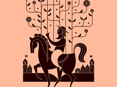 The Six of Wands graphic illustration mid century simple tarot