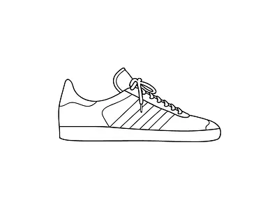 Gazelle black flat illustration outline sneaker white