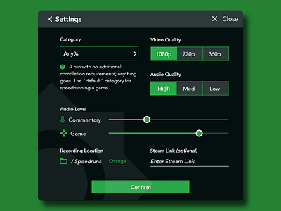 Speedrun Settings daily dailyui dark modal settings speedrun ui videogame