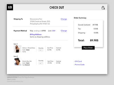 Daily UI 002 Check Out minimalism redesign