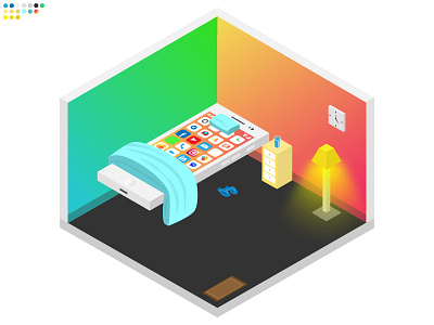 Modern Bed . 3d concept gradients illustration illustrator isometric mobile room vector