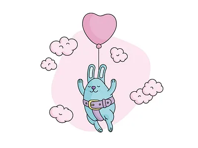 Rabbit in love illustration cartoon cute heart kawaii love pink rabbit sky