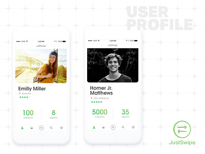 Just Swipe - User Profile card exchange green light minimal mobile mobile ui native ios profile screen ui user profile white
