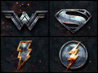 DC Heroes Metallic Logos aquaman cyborg dc justice league logos marvel redesign shazam superman universe wonder woman