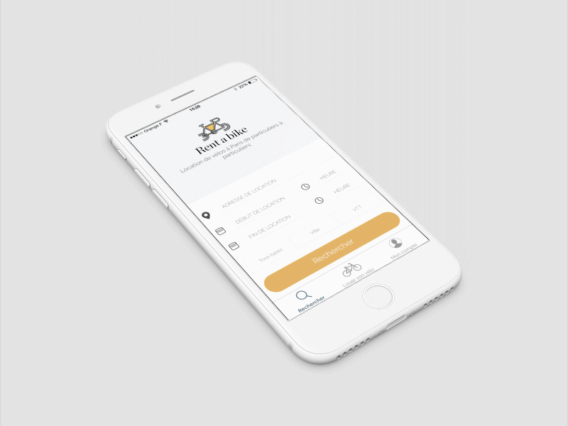 Bike sharing mobile app after effect city landing page paris rent search ui userflow
