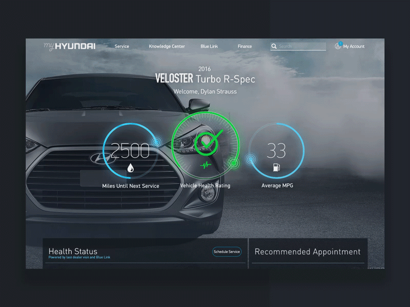 MyHyundai Prototype ae animation auto car design drive hero hyundai interaction midnight prototype ui