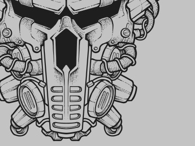 Mean mug, lines! illustration lineart mech mecha robot skull