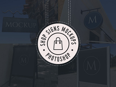 Realistic Shop Sign Mockups (PSD) mockup shop sign store