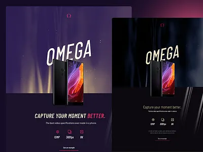 Omega landing pages black blue dark landing mobile noir page purple web website