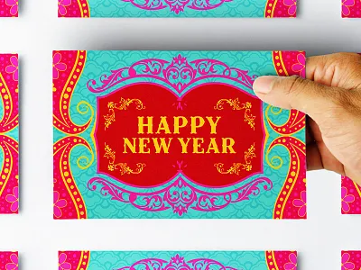 New Year Greetings greeting indian new ornamental design paisley typography wisher year