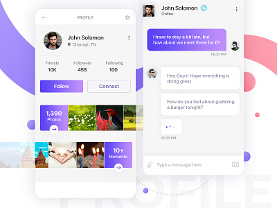 User Profile & Chat Screen app card chat event iphone material mobile profile timeline ui ux