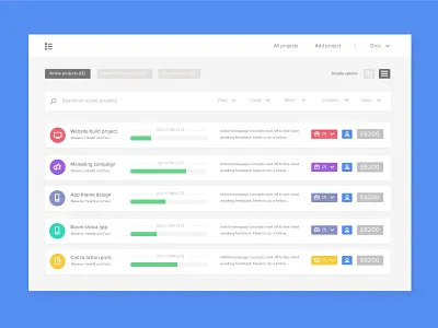 Project Tracker App buttons dashboard monitor overview progress project management table ui ux