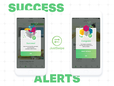 JustSwipe - Alerts alerts custom alerts exchange green illustration light minimal mobile native ios success ui white