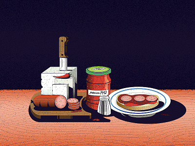 Nature Morte balkans cheese cuisine dissolve food illustration nature morte noise sausage slavic texture village