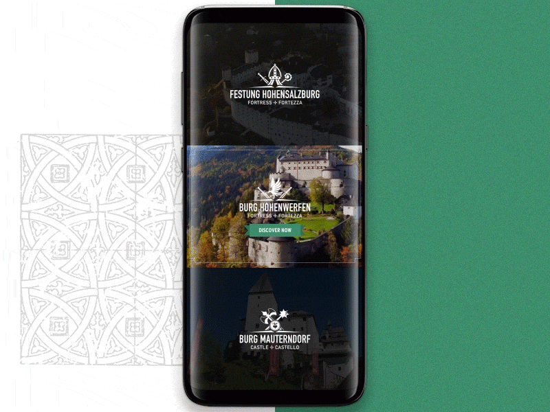 Salzburg Burgen Mobile Header Transition animation castle interaction interface mobile motion pixelart salzburg burgen transition ui ux web