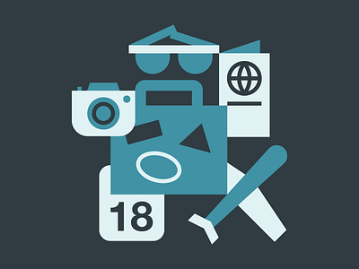 Annual Travel Illo airplane blog calendar camera geometric illustration passport spot illustration suitcase sunglasses travel