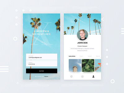 Look at those palm trees! acces app blue login navigation profile register ui user experience user interface ux x