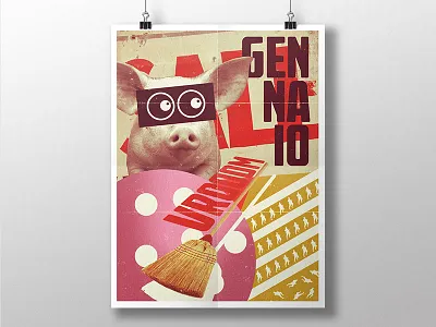 January! design graphic january mockup pig poster vintage