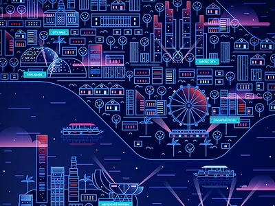 Singapore landscape line map neon singapore