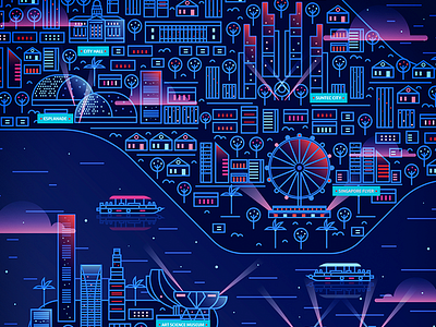 Singapore landscape line map neon singapore