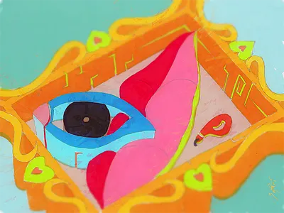 Focus of Attention digital ears eyes feelings frame illustration lips painting surreal tablet