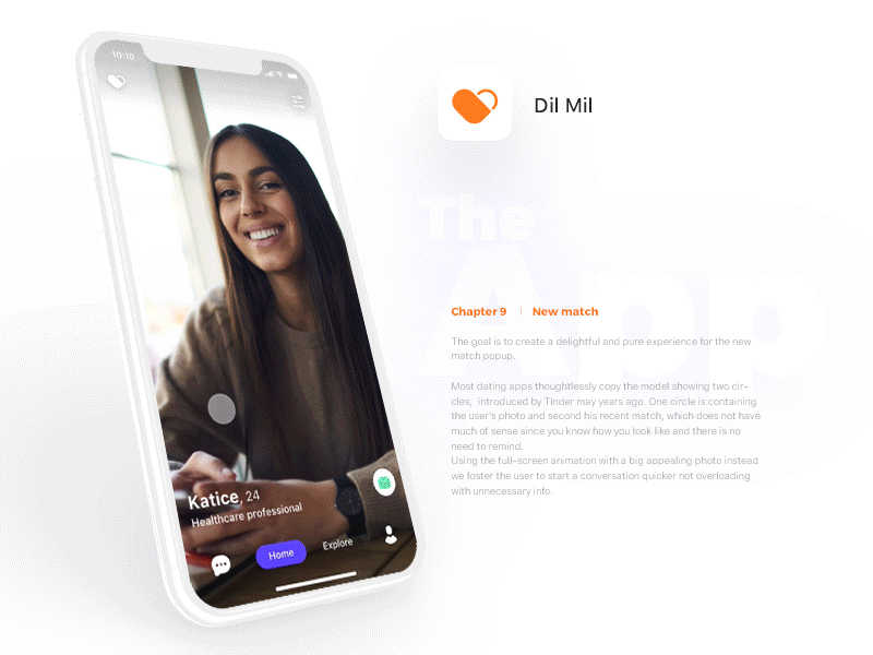 Dating app - New match animation clean dating gif girl ios like tinder ui white