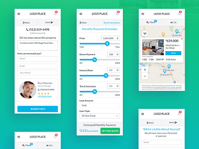 Real Estate Marketing & Sales Platform adaptive blue green interface layout minimal mobile responsive ui ux web website