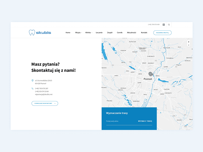 Skubis Contact Page contact dentist design desktop medical page principle webdesign
