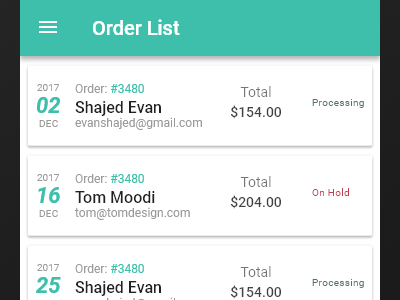 WooCommerce Order List UI Android App android app commerce list order list ui