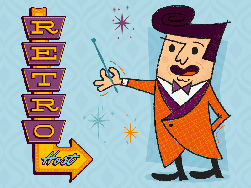 Retro Host announcer character game show host illustration retro sign vintage