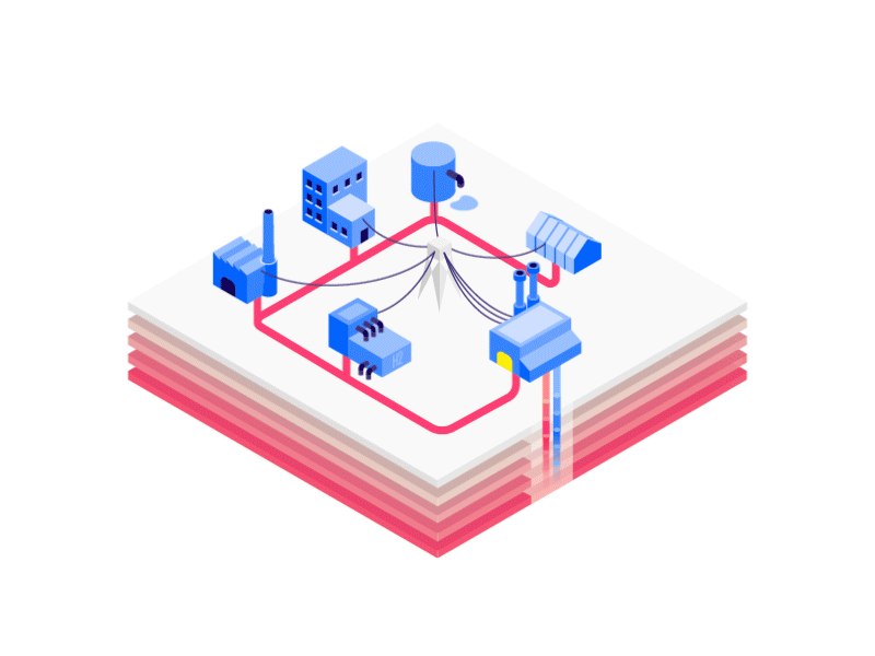 Geothermal Energy Cascade animation energy geothermal heat illustration isometric map plant