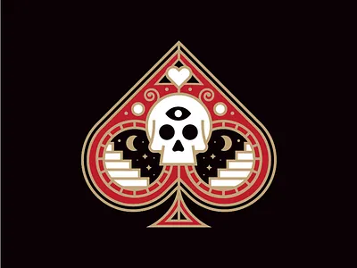 Spade Icon Exploration black card eye icon logo mark red skull spade stairs
