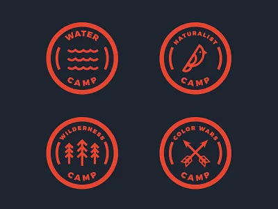 Nature Camp Badges arrow badge bird camp nature outdoors thick lines trees water