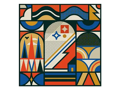 The Great Outdoors cloud house landscape mountains pattern river tree water