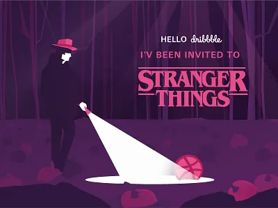 I'v been invited to Stranger Things debut detective dribbble forest illustration netflix night sci fi stranger things