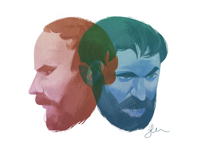 Demosthenes and Heraclitus demosthenes digital drawing greek heraclitus illustration painting philosophers philosophy portrait