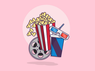 Views Illustration 3d glasses film reel illustration popcorn soda ui user interface